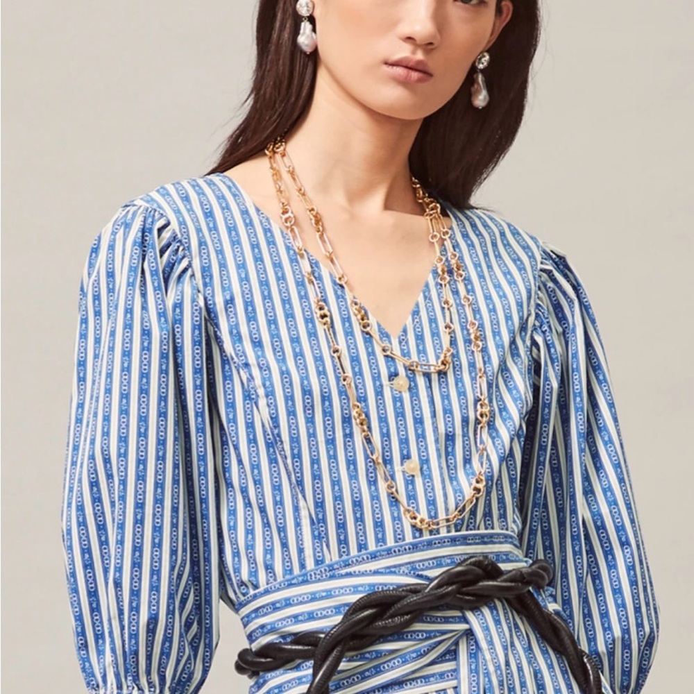 Tory Burch Blue and White Striped Blouse